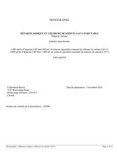 Injection d`héparine sodique et de chlorure de sodium à 0,9