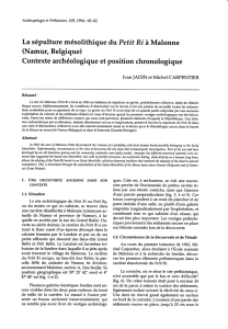 Contexte archéologique et position chronologique