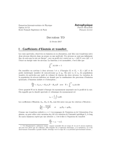 Astrophysique I - Coefficients d`Einstein et transfert