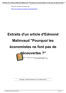 Extraits d`un article d`Edmond Malinvaud "Pourquoi les économistes