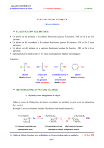 LES FONCTIONS CHIMIQUES LES ALCOOLS CLASSIFICATION