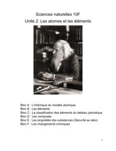 Sciences naturelles 10F Unité 2: Les atomes et les éléments