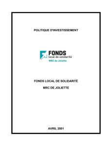 politique d`investissement du Fonds local de solidarité MRC de Joliette