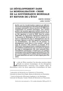 CRISE DE LA GOUVERNANCE MONDIALE ET RETOUR DE L`&Eacute;TAT