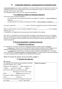 II. L`immunité adaptative, prolongement de l`immunité innée