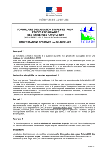 Formulaire d`évaluation simplifiée des incidences Natura 2000