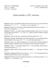 Ordre modulo n, LTE : exercices