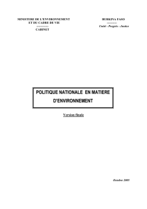 POLITIQUE NATIONALE EN MATIERE D™ENVIRONNEMENT