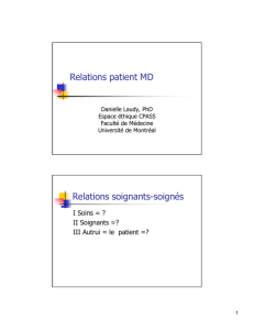 Relations patient MD Relations soignants