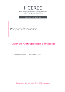 Evaluation de la licence anthropologie ethnologie de l`Université
