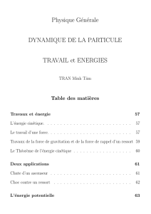 Physique Générale DYNAMIQUE DE LA PARTICULE TRAVAIL et