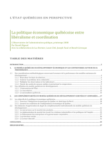 La politique économique québécoise entre libéralisme et