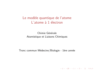 Le modèle quantique de l`atome L`atome à 1 électron