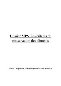 Dossier MPS: Les critères de conservation des aliments