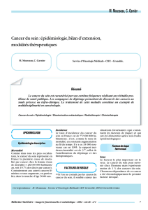 Cancer du sein : épidémiologie, bilan d`extension, modalités