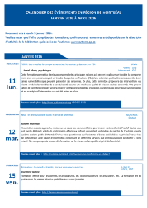 Calendrier des évènements en région de Montréal