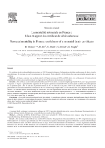 La mortalité néonatale en France : bilan et apport - CépiDc
