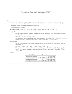 Potentiels thermodynamiques (PC*)