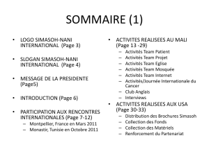 rapport d`activites 2011 - SIMASOH NANI INTERNATIONAL