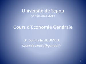 Université de Ségou Année 2012-2013 Cours d`Economie