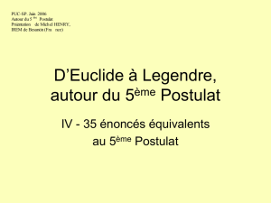 Énoncés équivalents au 5ème Postulat d`Euclide E 0 - PUC-SP