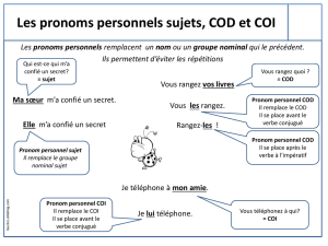 Les pronoms personnels sujets, COD et COI
