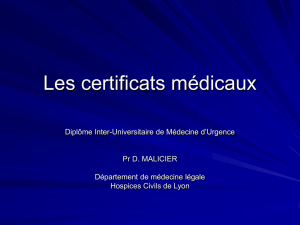 Les certificats médicaux - Le site de l`UHCD du CHRA