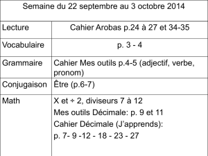 Semaines du 22 septembre au 3 octobre 2014