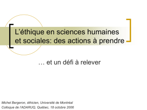 L`éthique en sciences humaines et sociales: