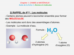 Chapitre 1, CHIMIE et MATÉRIAUX : Fiche 2 : Atomes et molécules