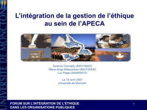 L`intégration de la gestion de l`éthique au sein de l`APECA