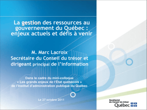 Présentation de M. Marc Lacroix - Institut d`administration publique