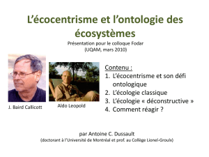 L`écocentrisme et l`ontologie des écosystèmes