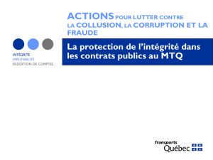 La protection de l`intégrité dans les contrats publics au MTQ