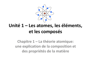 Unité 1 * Les atomes, les éléments, et les composés