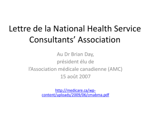 Lettre de la National Health Service Consultants` Association