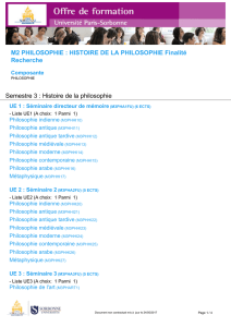 M2 PHILOSOPHIE : HISTOIRE DE LA PHILOSOPHIE Finalité