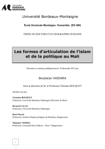Les formes d`articulation de l`islam et de la politique au Mali - Hal-SHS