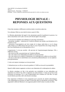physiologie renale : reponses aux questions