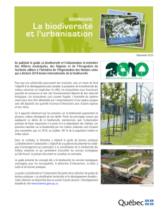 La biodiversité et l`urbanisation - Ministère des Affaires municipales