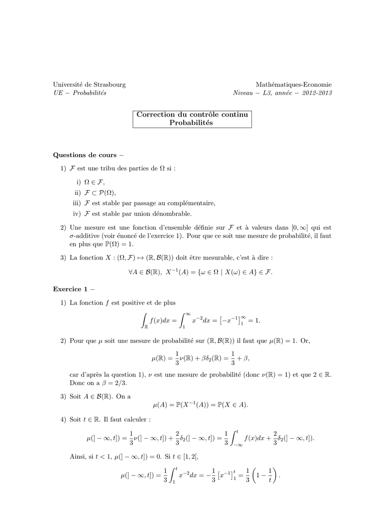 Correction Du Controle Continu Probabilites