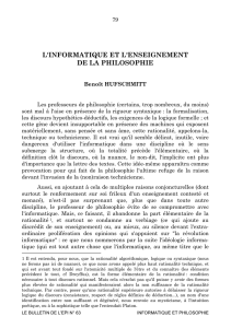 L`INFORMATIQUE ET L`ENSEIGNEMENT DE LA PHILOSOPHIE