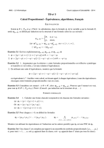 TD no 3 Calcul Propositionnel - Équivalences, algorithmes, français