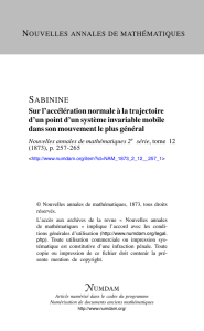 Sur l`accélération normale à la trajectoire d`un point d`un