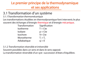 Le premier principe de la thermodynamique et ses applications 3.1
