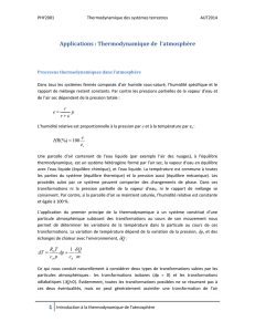 Applications : Thermodynamique de l`atmosphère