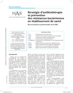 Stratégie d`antibiothérapie et prévention des résistances