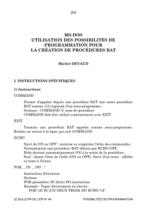 MS-DOS UTILISATION DES POSSIBILITES DE PROGRAMMATION