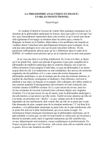 LA PHILOSOPHIE ANALYTIQUE EN FRANCE : UN BILAN