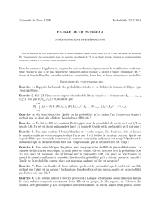 Université de Nice - L2SF Probabilités 2015/2016 FEUILLE DE TD